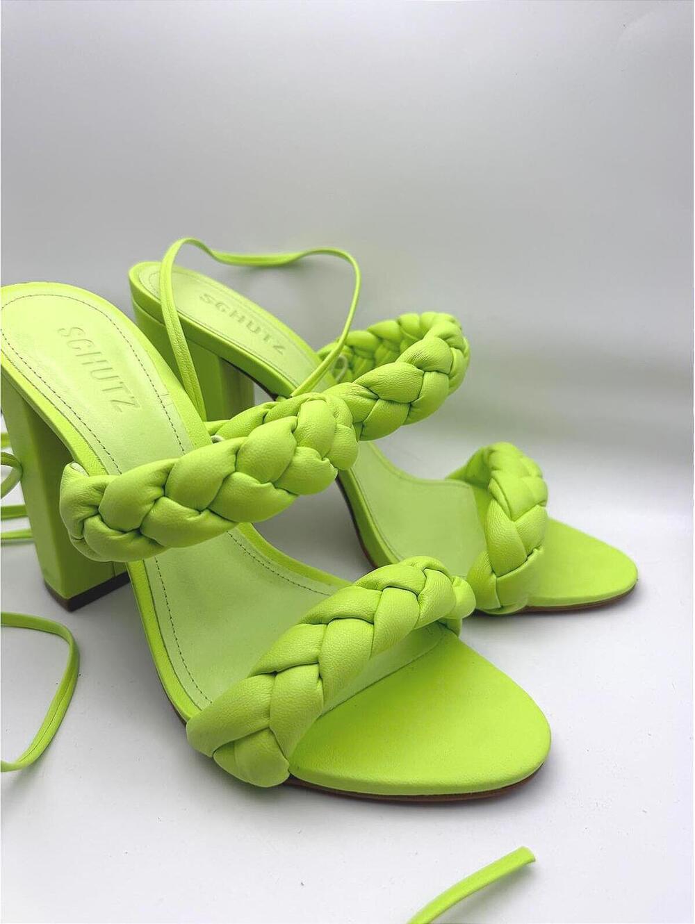 Schutz Neon Green Braided Strap High Heel Sandals Size 8